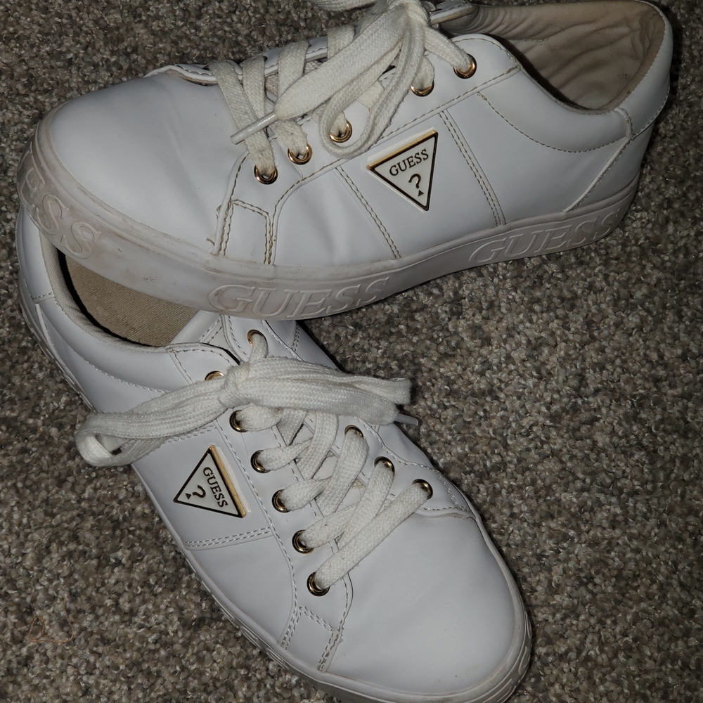 Guess White and Gold Casual Sneakers Women's Size 8